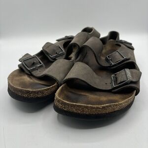 Birkenstock Milano Men's Size 13 46 Gray Leather Slingback Sandals Straps READ